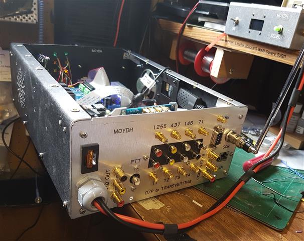 Rear panel shows band decode outputs [RCA sockets], RTL SDR on the BNC